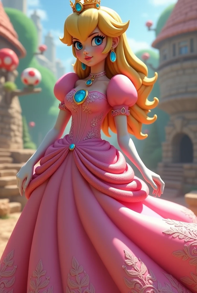 Princess peach from mario bros with brown skin video game animation exactly as it is