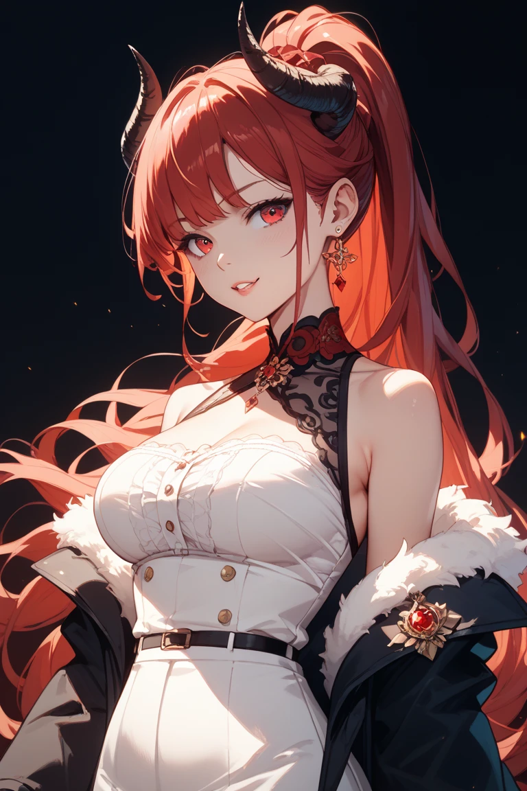 Red long hair, Grey eyes, blush, Smile, Tolerable, Masterpiece, Best Quality, high resolucion;,detail enhancement,best qualtiy,perfect image quality,Beautiful and sexy, One-person viewpoint, Small moles under the eyes , prety, large full breasts, s whole body, perfect hand, perfect body figure, 8K, 흥분한, Liquid flow, Fluids, Big breasts, pure white skin, Like a Witch, black dress, Heavy makeup, Sneering, graceful, cheeky