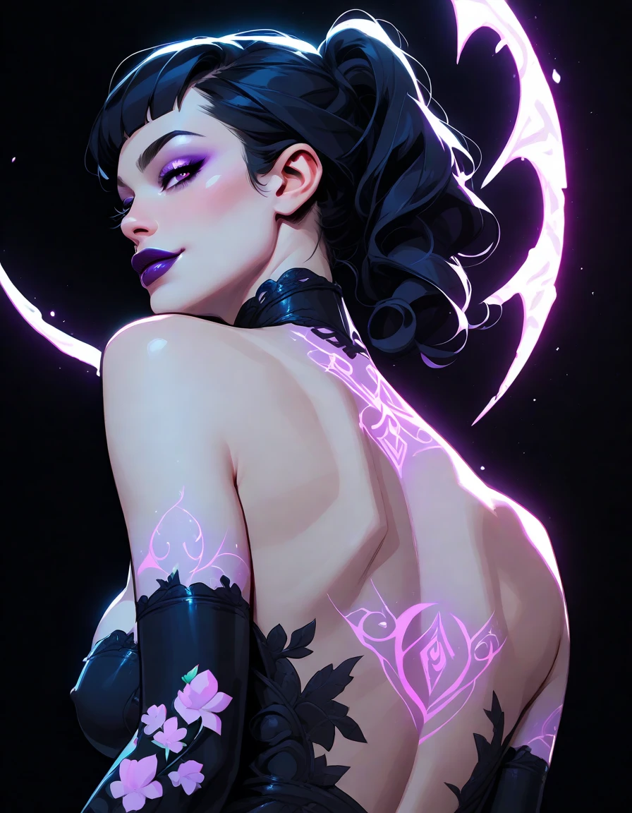 Black Light Art,Glow in the Dark Tattoo,Half demon half god seamless fusion back tattoo,Melancholy atmosphere,Symmetrical balance,Gothic horror,Dark Fantasy,masterpiece,Best quality,8k,Ultra Detail,Clear focus,