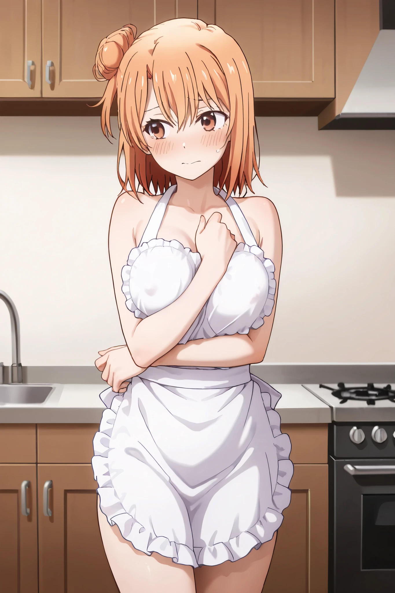 ((highest quality, High resolution, Perfect Pixel, 4k)), (1 girl), (Beautiful Anime Girls),
Watching the audience,
Perfect body,
yuigahama yui, short hair, Big Breasts、Brown eyes、Detailed eyes、
blush、smile、Open your mouth a little、
Naked with an apron、White apron、
morning、bright、living、window、curtain、
Selfie、