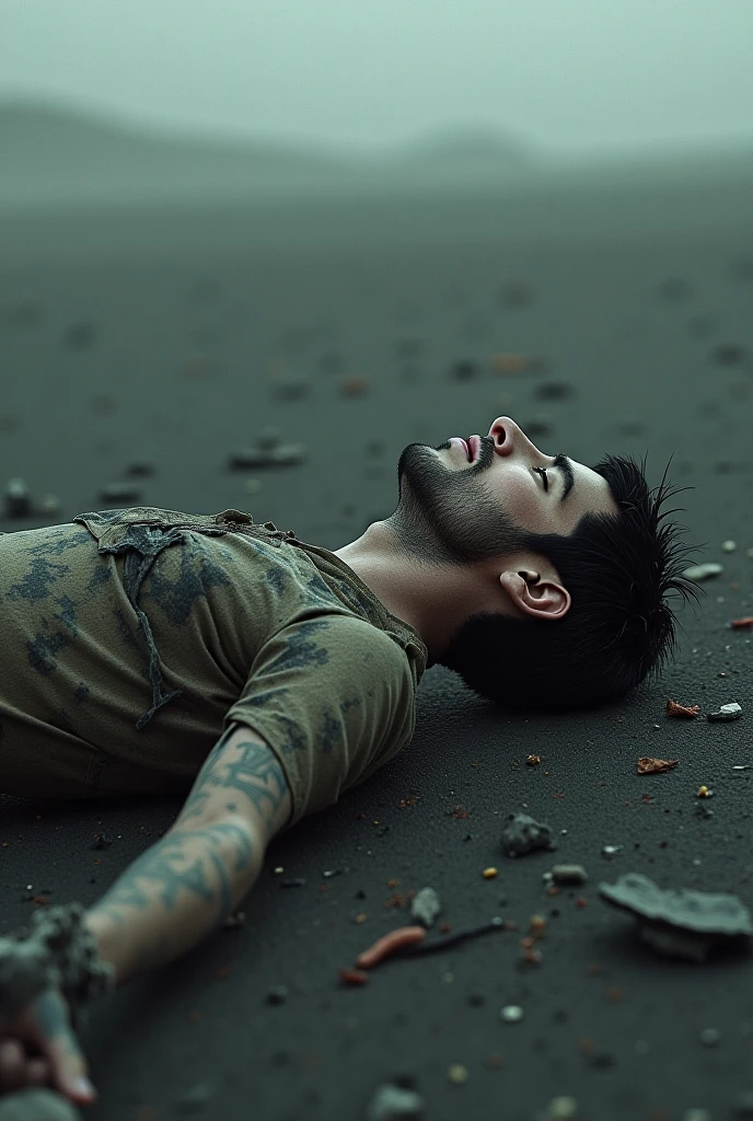 Man lying down looking dead
