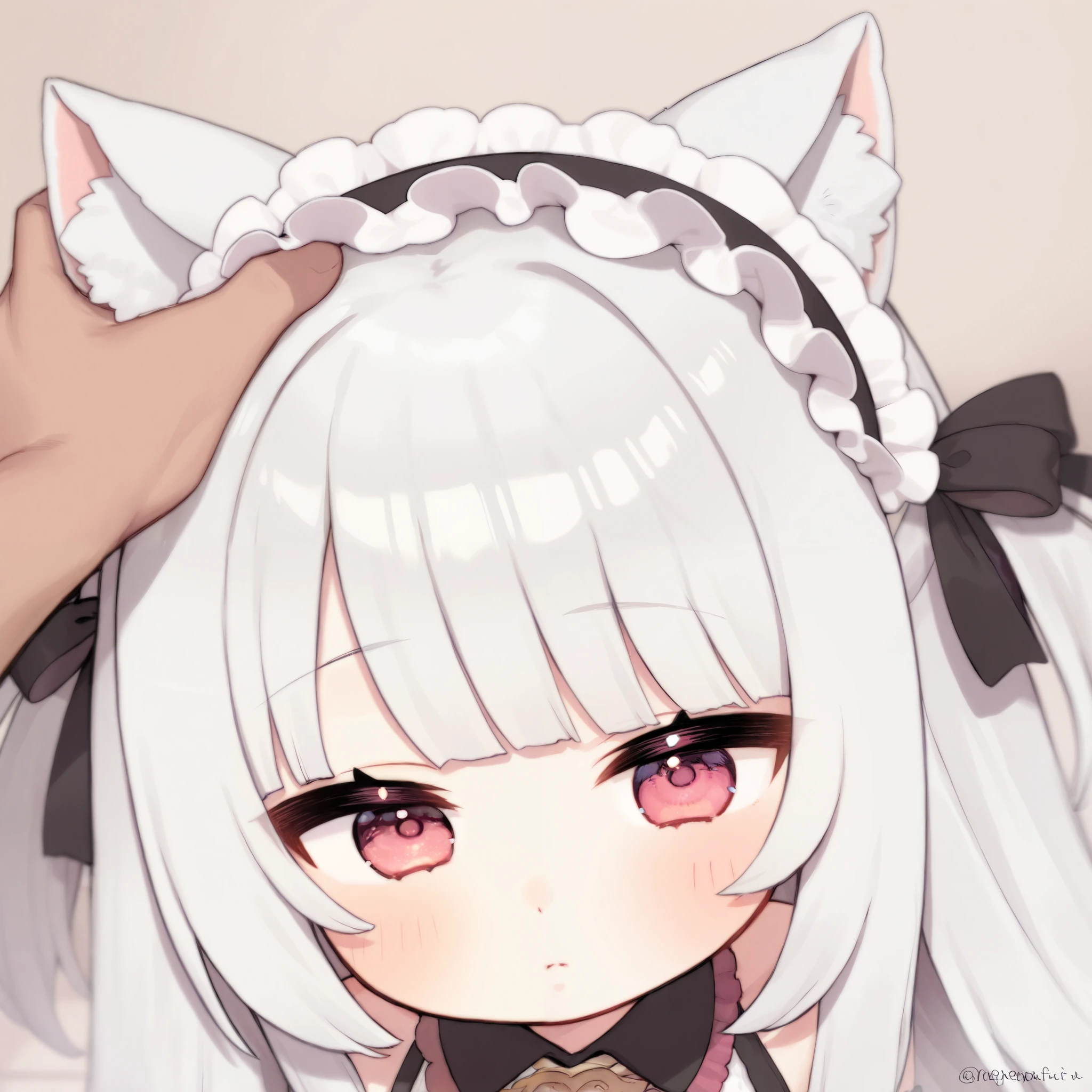 Her character has white hair with cat ears on her head, wearing a cute outfit.