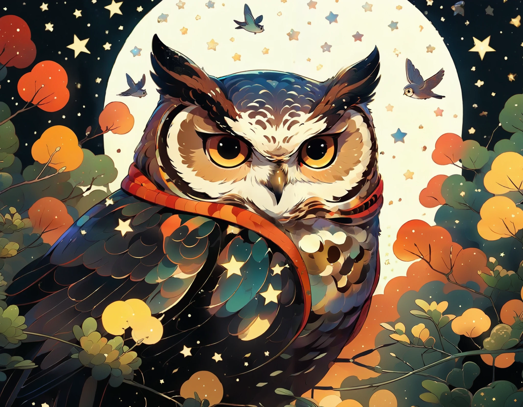 [[warmth,forest,illustration,flies in the middle of many, many stars,Dr. Owl