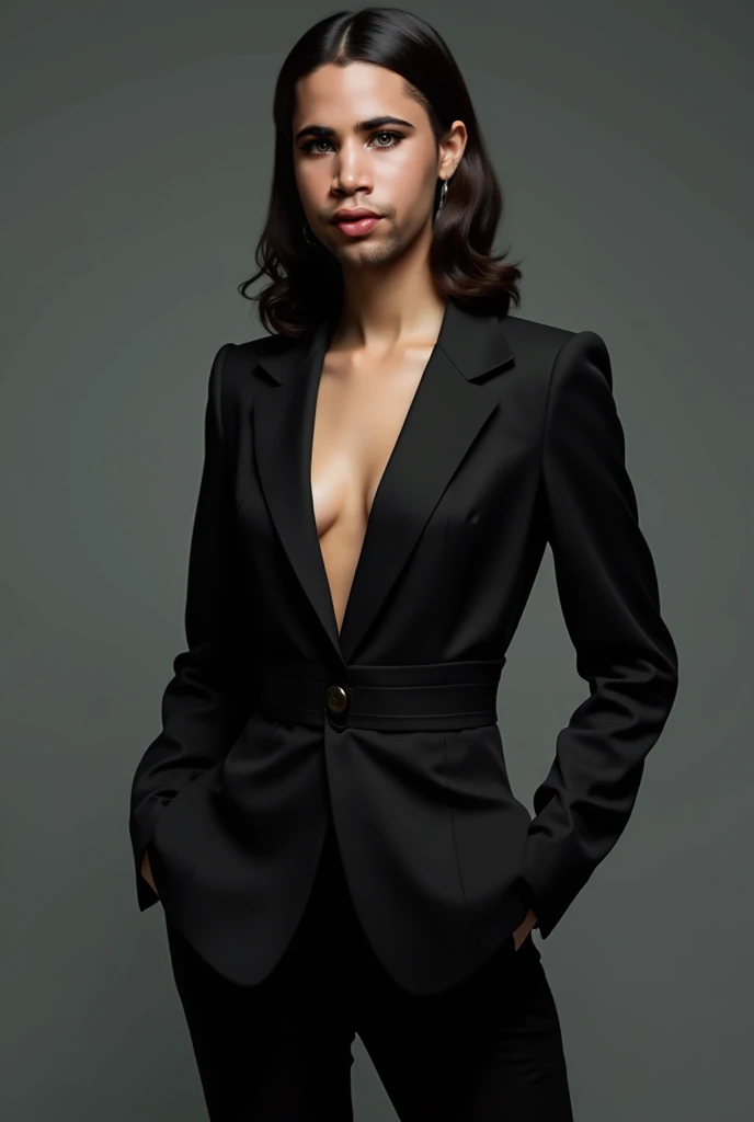 Beautiful woman Ebitimi wearing black dresig boobs))), (((cleavage))), usando blazer, mulher negra africana, mulher vermelha bonita, beleza estonteante, mulher deslumbrante, cabelo ondulado, mulher africana, na cama pelada