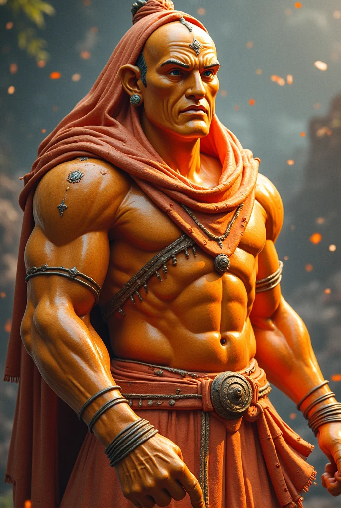 (Stanley Tucci) as Daegon from Mortal Kombat, bald head, goatee, naked torso, ancient mystical clothing, red cape, black belts, Dragon symbol cape, amulet, pendant, 1man, solo, full body view, front view, looking at viewer, intricate, high detail, sharp focus, dramatic, photorealistic painting art by greg rutkowski