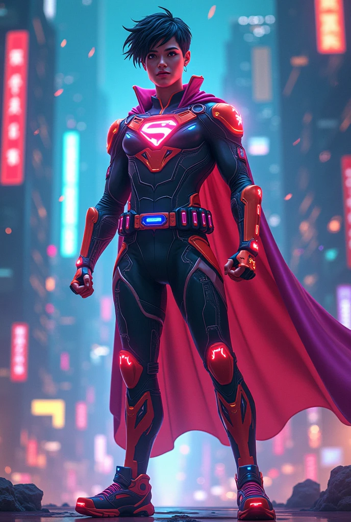 new man super hero teenager with deamon powers and rad color armour