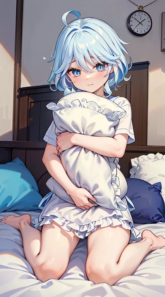 glutton、girl、Blue Hair、hard-edged、newest、Full stomach、Showing her belly、Are sleeping、Distended belly、
