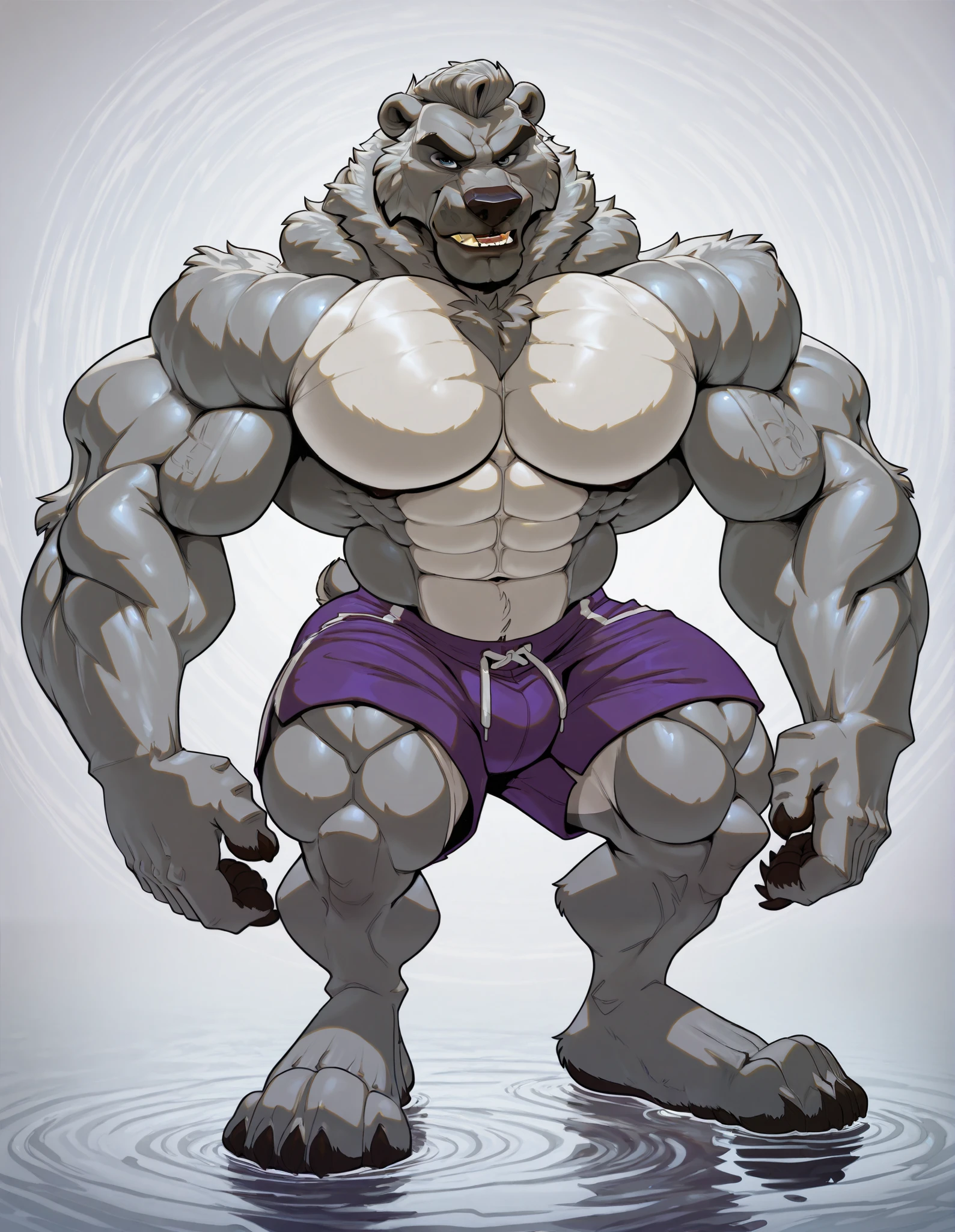 muscular anthro malamute posing for the camera, wearing harness, sled dog harness. 4k, high resolution, best quality, perfect colors, perfect shadows, perfect lighting, posted on e621, anthro body, malamute, (solo:1.1), male, matured, adult, very masculine, (very muscular, very buff, strong biceps, lats, muscular legs, thick legs, calves, strong legs, very heavyweight, very thick build:1.4), (pectorals, large pecs, strong chest:1.4), correct anatomy, (photorealistic fur, detailed fur, epic, masterpiece:1.2), (black background, night background, snow ground:1.1), (by Taran Fiddler:1.0), (by rukis:0.5), (detailed malamute eyes, detailed face:1.2), impressive physique, serious face, strong chest, (proud posture, strong posture:1.1), (shiny muscles:1.2), short fur, (detailed harness:1.2), (tight underwear, large belt, sturdy belt, detailed belt, detailed belt buckle, detailed underwear, bulge:1.1), dim lighting, gruff face, gruff design,