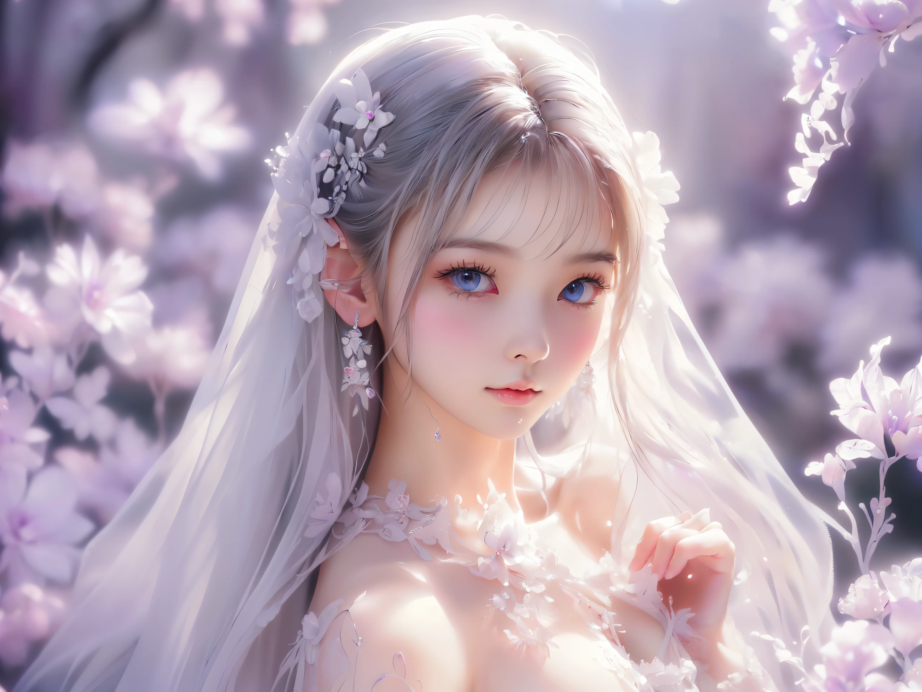 (top quality),( Ultra High Resolution ),( very detailed ),( Exquisite carving ),((best anime)),( Most Beautiful Artwork ),( Ultimate Art ),( Stunning Painting Art ,Overwhelming Description :1.5),( EXQUISITE ARTISTRY :1.6), (1 man and woman :1.5),(Cute Sexy Super Big :1.8), (ice crystals,White petals),((Translucent Liquid Costume)),(( Very delicate face and eyes)),Long Purple Hair ,(( completely naked))