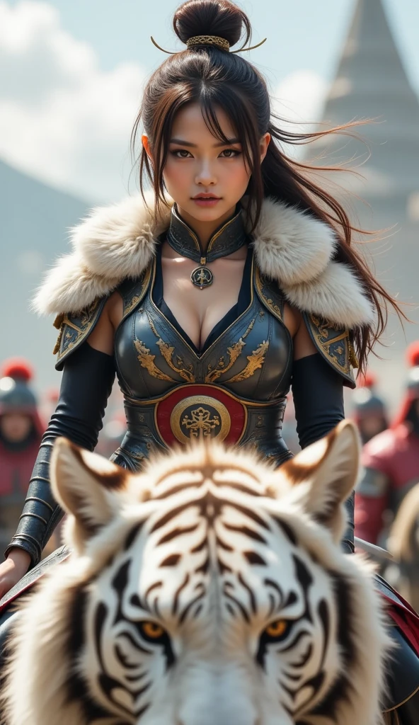 horse,female,sexy figure,หัวเป็นhorseสีขาว,Put on an adventurer's outfit,holding a compass and map,in the desert city,Fantasy,Masterpiece,Highly detailed
