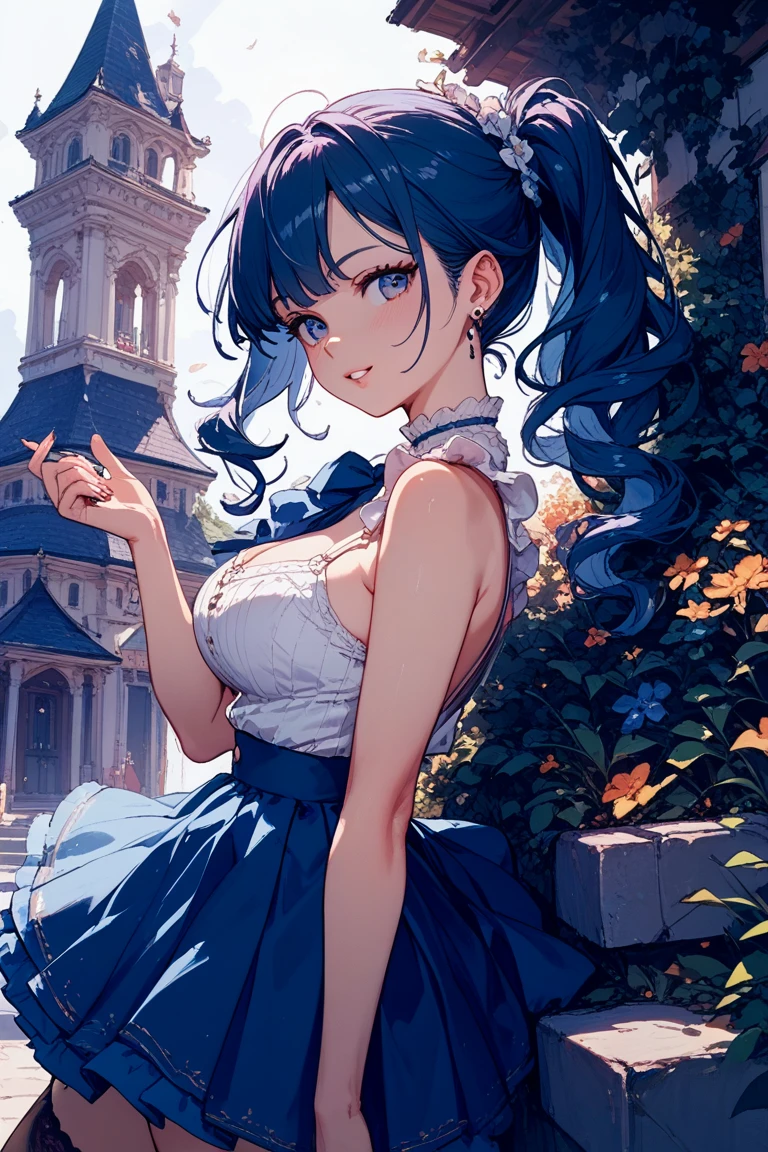 <lora:edgLycorisCloud:1> Haute_Couture, edgCloud, (wearing a Haute_Couture edgHC_dress made of clouds:1.5),, ultra detailed, masterpiece, best quality, aesthetic, detailed,, katya1, solo, smile, 1girl, aqua eyes, black hair, <lora:low_ponytail-1.0:0.7> low ponytail, ahoge, absurdly long hair, very long hair, hair flaps, hair between eyes, bangs, crossed bangs, messy hair, small breasts, goggles on head, closed mouth,