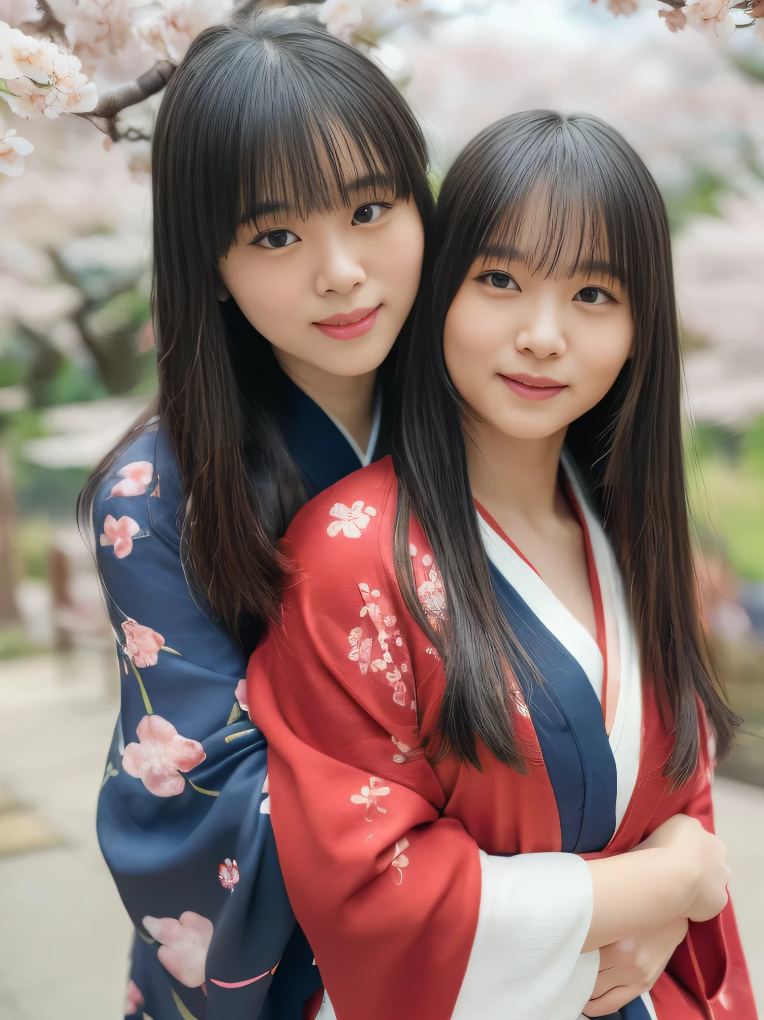 (((cherry blossoms in full bloom)))(((Scenery of cherry blossom viewing)))(((Sakura Fubuki)))、(((best image quality、highest resolution、greatest masterpiece、8k)))、(((detailed face)))(((cute face)))((()))(((Young contour)))((( Lovely facial features)))、((( Blizzard 10 )))(((model figure)))((( Perfect pose line)))、(((Big Breasts 1.0)))((( Detailed Body .5)))、(((long straight hair)))、 (((dynamic posing 3.0)))(((random posing shot 2.0)))、(((cherry blossoms in full bloom5.0)))(((fantastic cherry blossom viewing scene 5.0)))、(((Gorgeous and gorgeous long-sleeved kimono 5.0)))(((Furusoe Kimono with Deep and Beautiful Blue Decorations Reminiscent of the Night Sky and Space 3.0)))(((silk furusole kimono 3.0)))(((furusole kimono 3.0)))(((Phoenix red 5.0)))(((ruby sparkle 5.0)))(((Ifrit's red furry kimono 5.0)))、(((Brings a Lovely Smile)))(((lesbian couple shot hug 5.0)))(((Dynamic Back Hug Shots 5.0)))(((Lesbian Couple Back Hug Shots 5.0)))