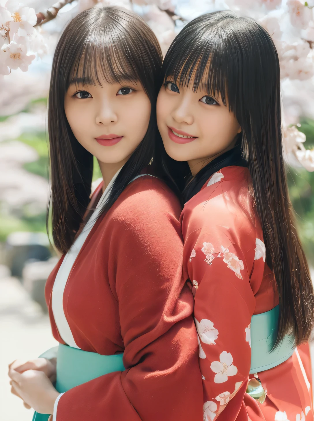 (((cherry blossoms in full bloom)))(((Scenery of cherry blossom viewing)))(((Sakura Fubuki)))、(((best image quality、highest resolution、greatest masterpiece、8k)))、(((detailed face)))(((cute face)))((()))(((Young contour)))((( Lovely facial features)))、((( Blizzard 10 )))(((model figure)))((( Perfect pose line)))、(((Big Breasts 1.0)))((( Detailed Body .5)))、(((long straight hair)))、 (((dynamic posing 3.0)))(((random posing shot 2.0)))、(((cherry blossoms in full bloom5.0)))(((fantastic cherry blossom viewing scene 5.0)))、(((Gorgeous and gorgeous long-sleeved kimono 5.0)))(((furusoe kimono 3 with deep and beautiful blue decorations reminiscent of the night sky and space.0)))(((silk furusole kimono 3.0)))(((furusole kimono 3.0)))(((Phoenix red 5.0)))(((ruby sparkle 5.0)))(((Ifrit's red furry kimono 5.0)))、(((Brings a Lovely Smile)))(((lesbian couple shot hug 5.0)))(((Dynamic Back Hug Shots 5.0)))(((Lesbian Couple Back Hug Shots 5.0)))