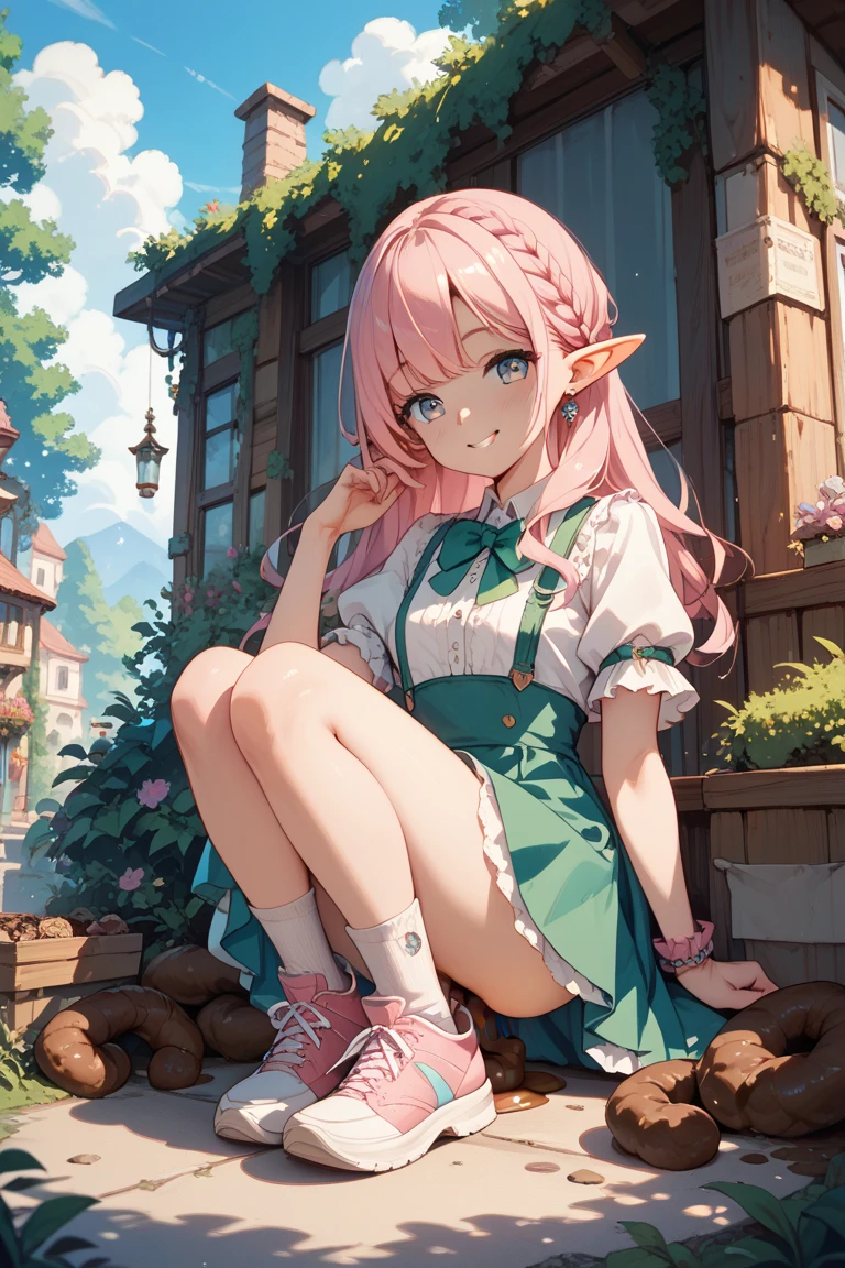 cute girl, elf, fairy, one, pink hair, two side up, anime, juvenile, red-eyed, child --auto --s2