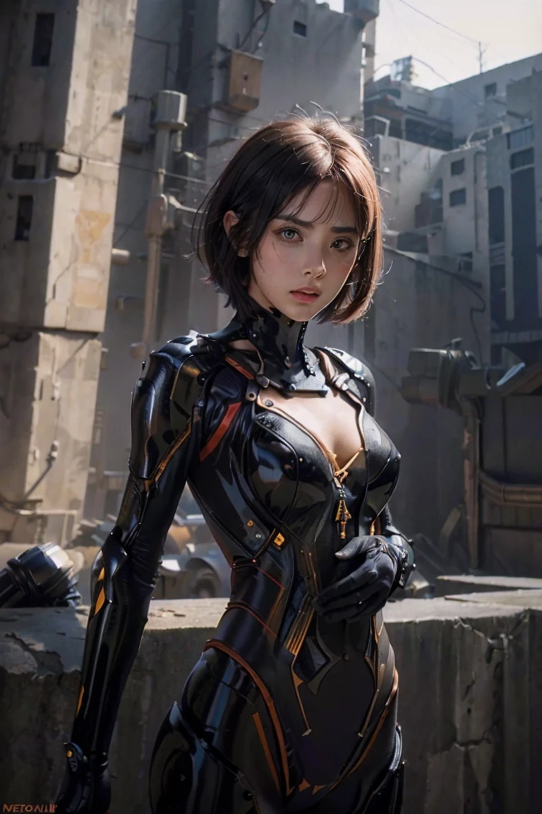 163 Short Hair, (20-year-old woman, Are standing), Surreal, A kind smile, SF Cool Suit, (lipstick), Futuristic fighter
