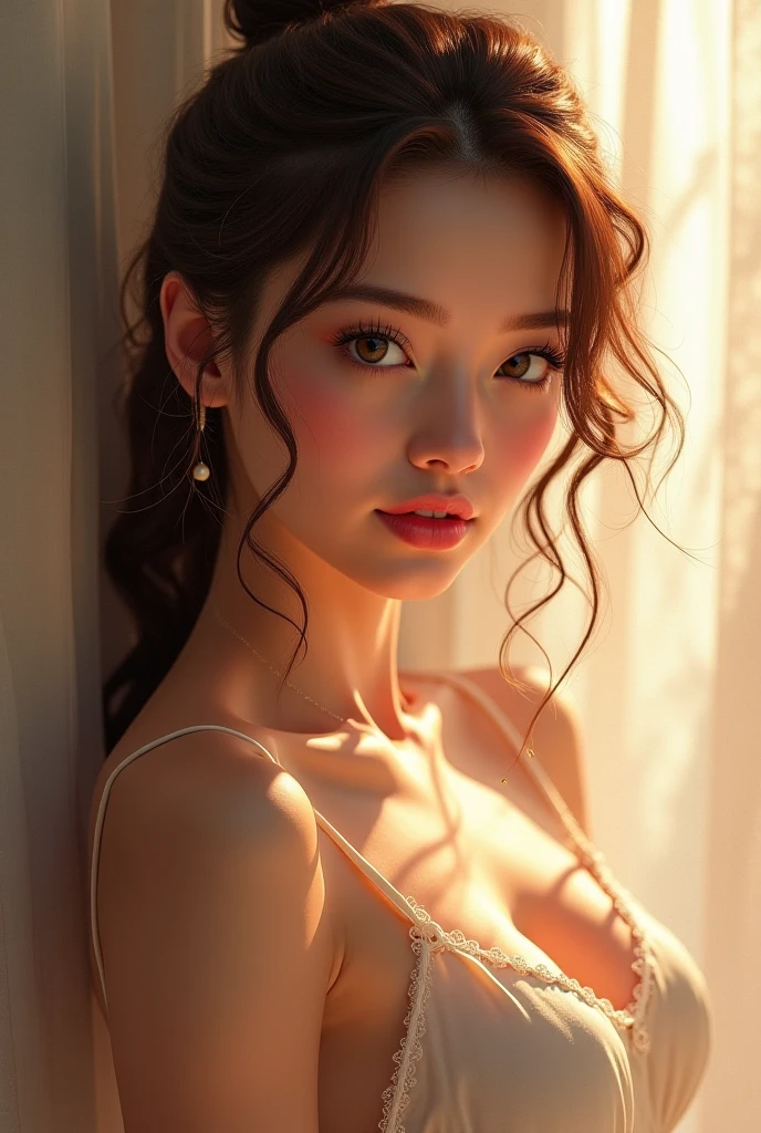 masutepiece, Best Quality, Illustration, Ultra-detailed, finely detail, hight resolution, 8K Wallpaper, Perfect dynamic composition, Beautiful detailed eyes, all nude, Natural Lip, Big breasts, Natural hair, suite room,