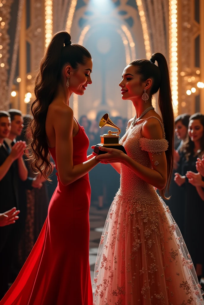 "A full-body shot of a (extra wide angle) in a dark low light medeval ballroom in an old palace. Super-big ballroom 2 queen twin sisters and their 10 friends with big light-colored eyes, super-long shiny blackest hair, white long hair also((Detailed face:1.2)), perfect beautiful teeth, perfect hands, five fingers on each hand, big breasts cleavage, most perfect eyes 1:1, white perfect skin, rosy cheeks. They are laying on the floor in a middle of a super-enormous ballroom 1:3 with sparkling pink cristals everywhere in the candelight 1:1 Wearing a layered black, white and gold ballroom dresses with lace and shiffon. leans bending to the side nonchalantly beside a black thrown. On their head is a gold crown, adorned with pink crystals 1:1. They are laughing and laughing at eachother and rolling around the floor. A white cat lounges on the floor in front of her 1:1, while a blue bird perches atop the throne. The scene includes a elegant, extraordinairy beautiful gothic empresses, striking a bendover poses, excited and laughing. their long black hair flowing all around. Having fun.Embodying a beautiful yet disheveled gothic queens (Best Quality) (Detailed). The environment exudes a medieval fantasy vibe, with a big black intricate throne in a corner, a dark medeval chandelier with few candles hanging from the ceiling a very low romantic lighting. In a fantastic scene that uses 3D Surreal 3D model. Big gold gothic medieval five armed candlesticks sit on a blacktable, surrounded by crystal wine glasses—one tipped over and another half-full of wine. The entire setup is Best Quality, masterpiece yet regal, capturing the essence of a beautiful and happy girls, fantastical gothic setting, moist. Low lighting under neath, framed with the grandeur of medieval gothic style. photographed in a Canon EOS R5, 50mm Lens, F/2.8, nffsw, (8K)"