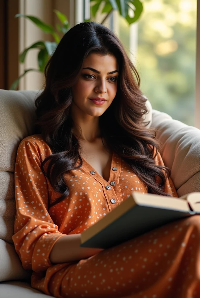 Detail-rich indoor scene featuring a young Indian woman with curly hair and glasses sitting on a mattress , looking at her pug on her lap behind a laptop, amidst a cozy room with red curtains, bookshelf filled with books and stuff toys of brown bear, grey whale and Spiderman
