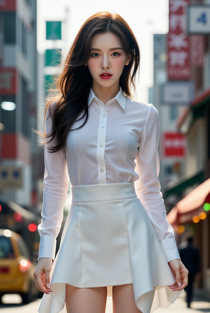 Realistic pictures、29-year-old、The true picture、realization ,Best image quality、1 girl, Kasumi Arimura, elegant,Spread your legs,White pantiesーを見せる, Tabletop, Complex,超ミニskirt、White panties、 Realistic, Highest quality, Absurd, Plenty of facial detail, Perfect Eyes, 29-year-old, Cowboy Shot, , Bright colors, White Uniform, skirt