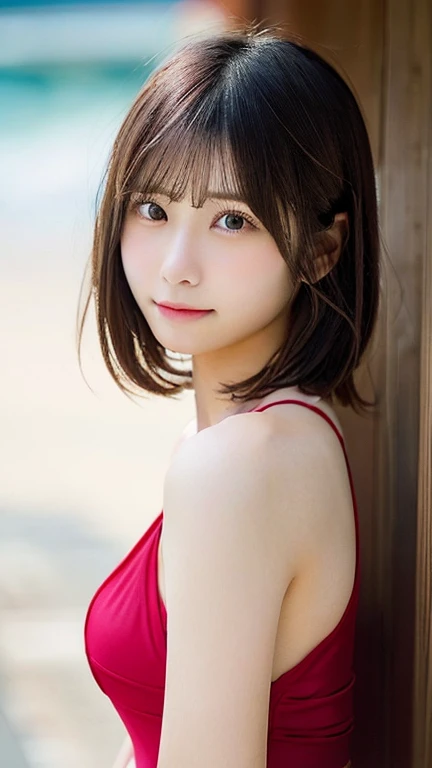 (Dynamic Angle:1.3),Extreme close up,((the wind is strong)),映画ofハイライト,1人of女of子,Upper Body,dancing,View your viewers, ((On the beach, alone)), jewelry, blank eyes,brooch, 茶hair,( 長いhair:1.2),floating hairlong_sleeve, ribbon, Jacket, dress, gem, hair_ribbon,null, depth_of_Field, a close view of flying petal,