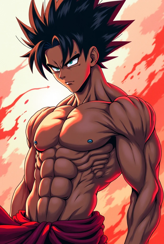son goku, 1boy, mouth closed, male focus, muscular, muscular male, rock, track, serious, solo, spiked hair, topless male, naked clothes,torn, ultra instinct, black eyes, black hair, (((masterpiece))