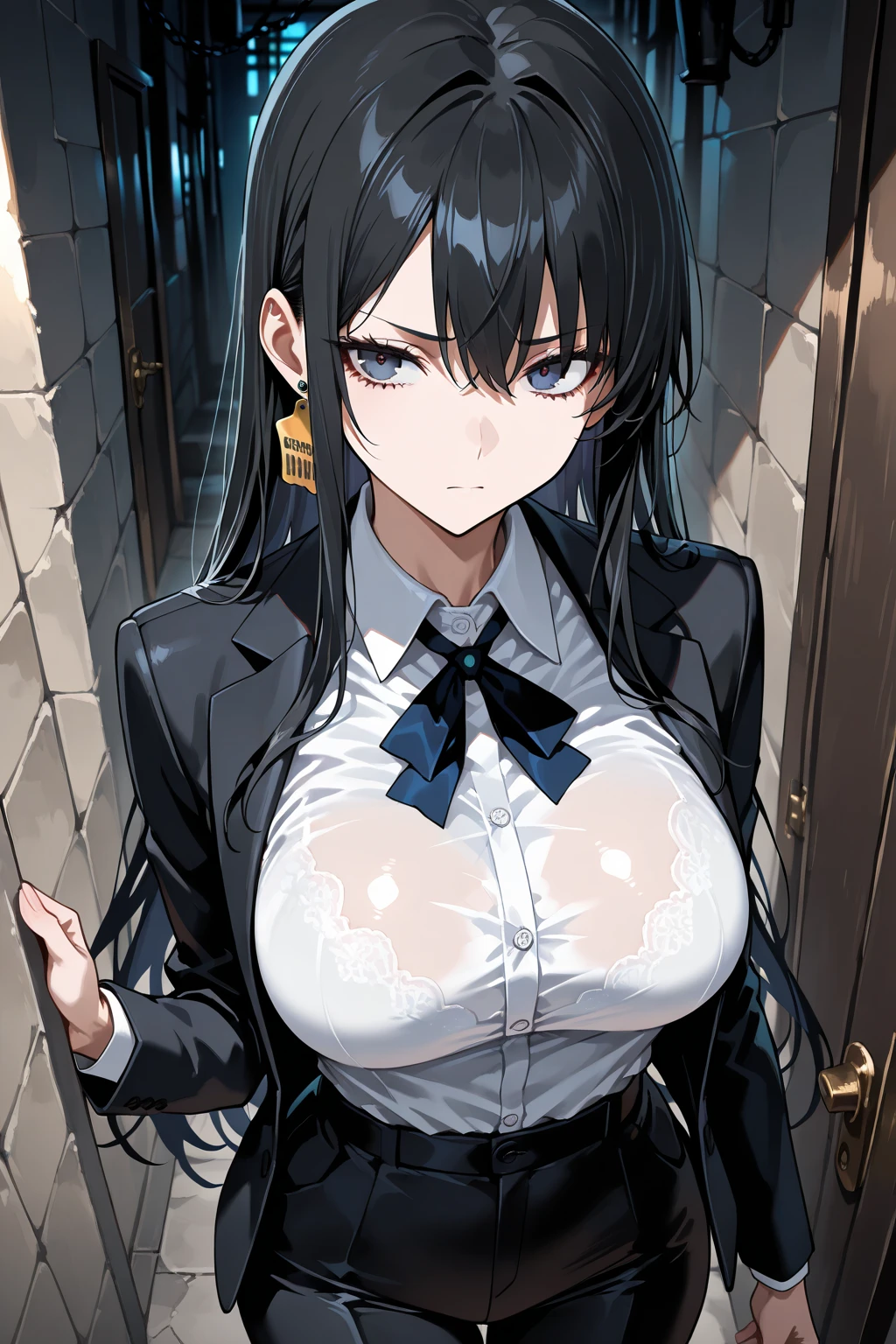 A 15-year-old super beautiful young lady with long black hair(1 person) Wearing a super shiny ground coat and exposing her nipples