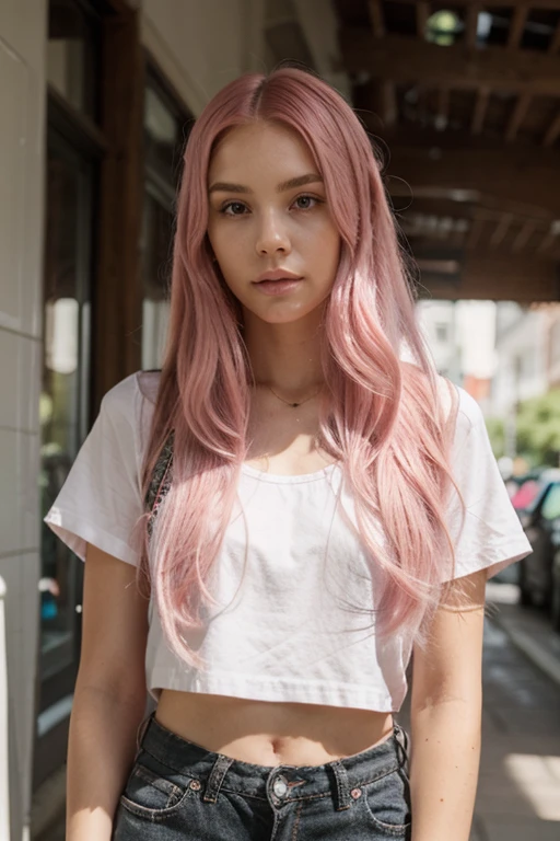 Beautiful girl with long pink hair,   