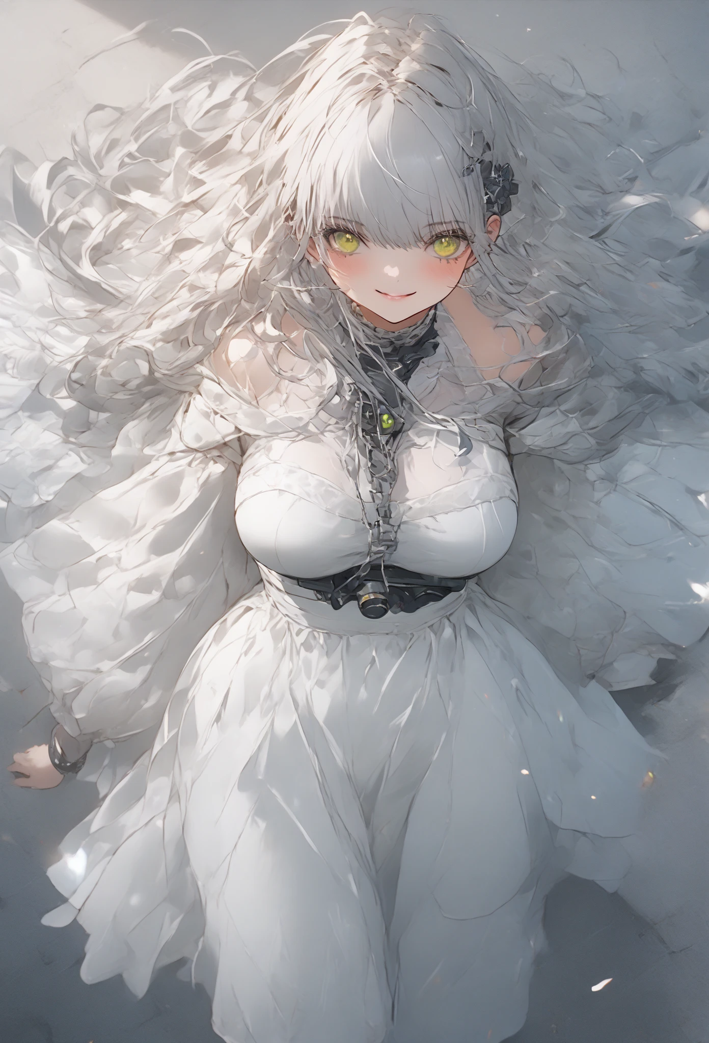 ((Sketch)), ((Watercolor)),((best quality)) ((best quality)), ((masterpiece)), (detailed), 4k image, anime style, beautiful adult woman, white braided silver hair, fit and trained physique, gothic mazi dress, modest sized breasts, slim curvy body, long slim legs, white eyes