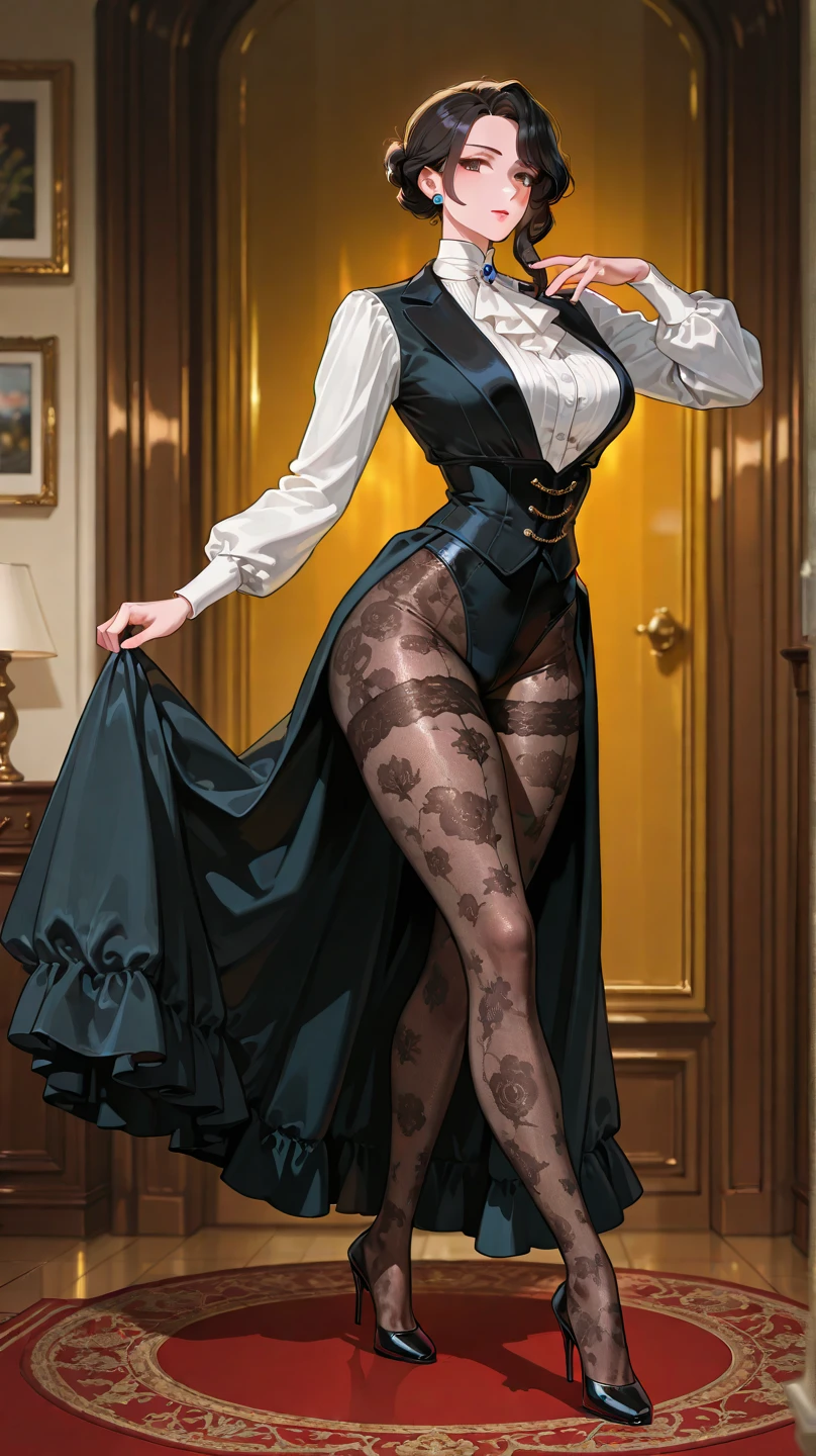 (Best quality, 4K, high resolution, masterpiece, ultra-detailed, realistic anatomy, photo-realistic:1.37), araffe attractive young woman, senior military officer, (wearing dark gray Prussian Hussar uniform, gray double breasts jacket, black pencil skirt, and Prussian Deaths Head cap), (black stocking and heel boots), blonde hair, high ponytail hair style, standing confidently, This full-body portrait captures her strength and authority, with sharp focus on her uniform's details and her commanding gaze, The image evokes an aura of discipline and respect, set against a military backdrop,