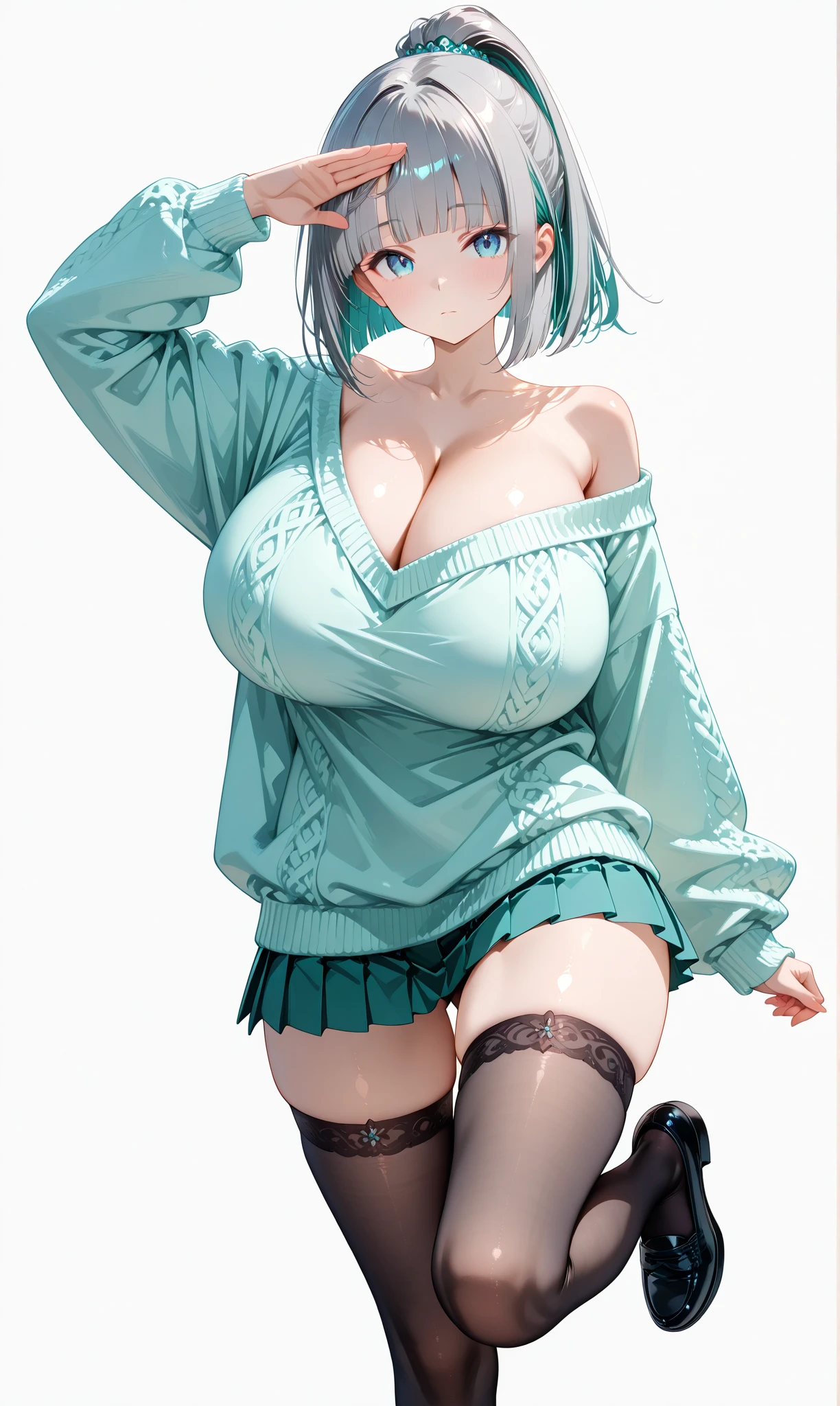 ((masutePiece)), ((best quality)), em 8K, Detalhes, ultra-detalhado, Detalhado e intrincado, 1girl em, piercings na orelha, cabelo azul claro e verde, cortes de bob, Orelhas de gato, piscar, Perfil, Piece, saia pelo, andar, um parque, Invernos