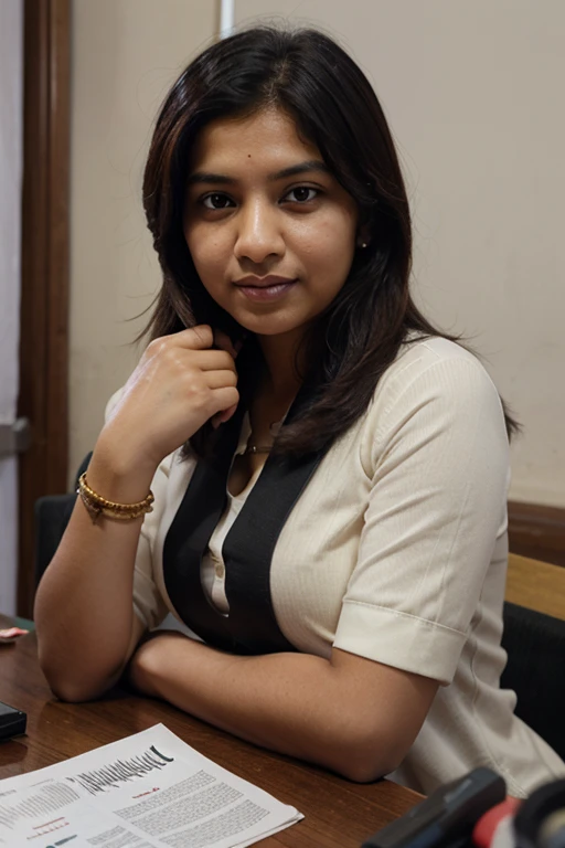 Indian woman in shirt in office portrait