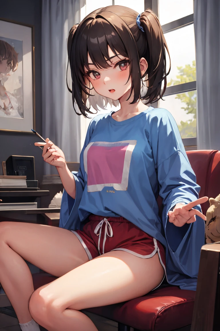8k, Best Quality, Ultra HD, 1 Female, 1980s Pop Culture Anime Style, 21 Years Old, (Masterpiece, High Definition, Details), Chips \(Food\), , Red Hoodie (Real as Picture: 1.4) , (Famous Japanese actress:1.2), very beautiful, cute, professional photo, very delicate and beautiful, very detailed, very detailed beautiful girl, very detailed face, very detailed eyes, very detailed skin, very detailed fingers, very detailed nose, very detailed mouth, perfect anatomy, realistic body, fair complexion, shiny skin, slender body, good figure, looking at viewer, smile, cute smiling face (black hair) , (Ponytail, shortcut), (Surrealistic), (Drawing), (High resolution), (8k), (Very detailed), (Best drawing), (Beautiful and big eyes), (Best quality), (Super detailed), (Masterpiece)(((Masterpiece))), (((Highest quality))), (((2 girls))), (((Karaoke machine wired))), ((Singing )), ((holds microphone)), (((big subtitle on TV))), manga bookshelf, sofa, carpet, poster, curtain, wooden floor, shy, blushing, open mouth, big , ribbon, black ponytail, short black hair, white lace dress, figure proportions, bare feet, sitting on bed,