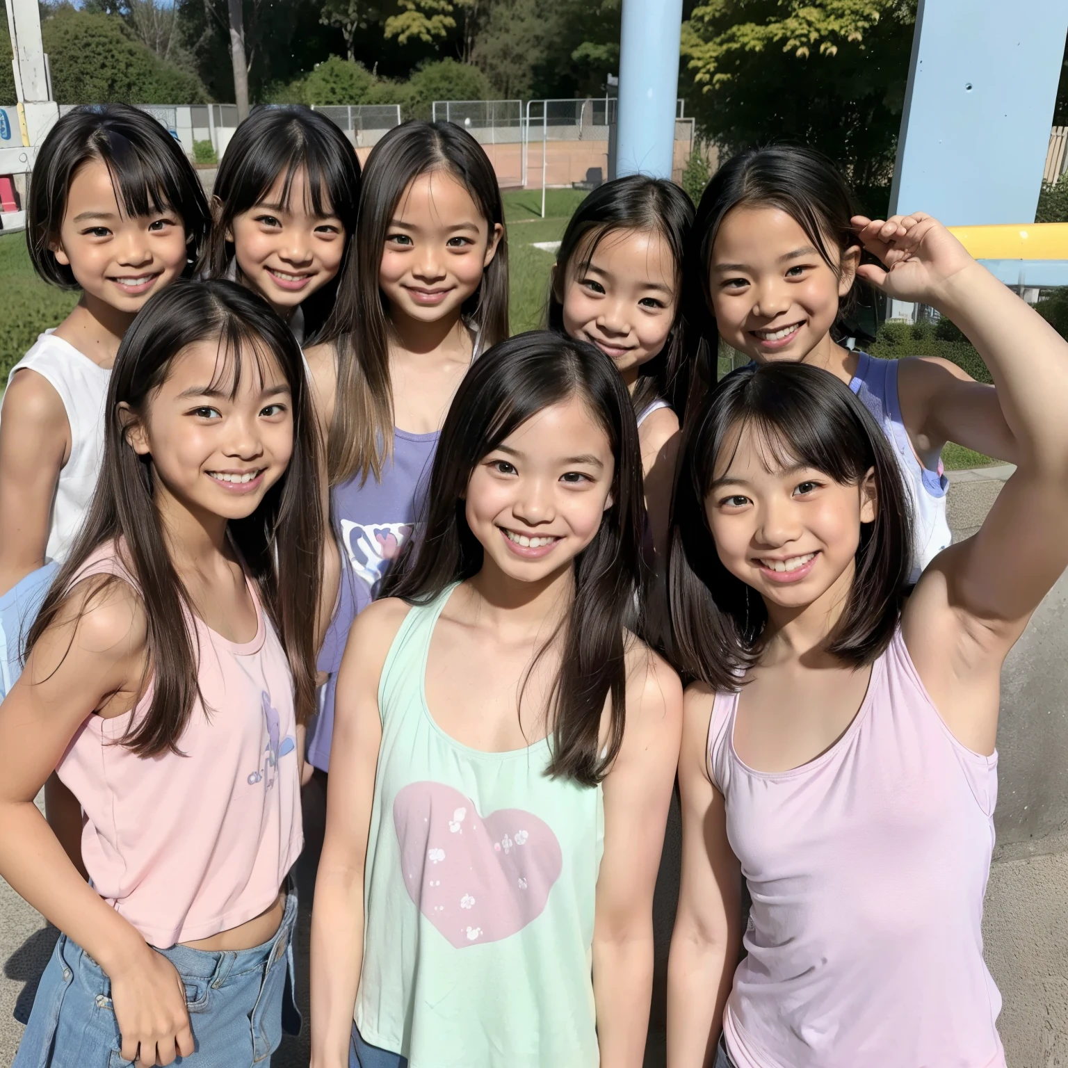 filling machine that divides Canadian、(  There 5 cute elementary school students  ) ,((Group of 5)), cute girl model,((harem )),  5 elementary school girls are so cute  ,   All girls are    ,  ((  unworn    )) ,  high image quality, masterpiece, accurate,  ((    pastel tank top t-shirts   )), ( pastel west cross    ),    Love                  , Best Quality, smile,   looking realistically            , (   There                :1.4),(  医学的にaccurate  ),,((   There           :1.4)),((       Classmates     )),   {{x}}    staring at the camera   ,smile,(( たくさんの女子の    Classmates   がいます )),   school playground 
