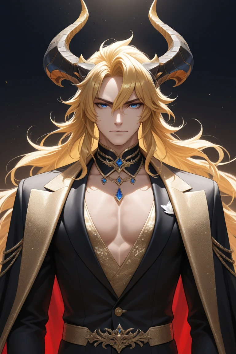 gorgeous male vampire with perfect balance of masculine and feminine features, stunning long white hair, white and gold tetradic colors, perfect anatomy, seductive red eyes, venetian mask, 8k resolution, (Single person), masterpiece, perfect face:1.2), intricate details, gothic Venetian detailed background, 32k, covered navel, full lips, curvy guy, cinematic lighting, balenciaga, glitter