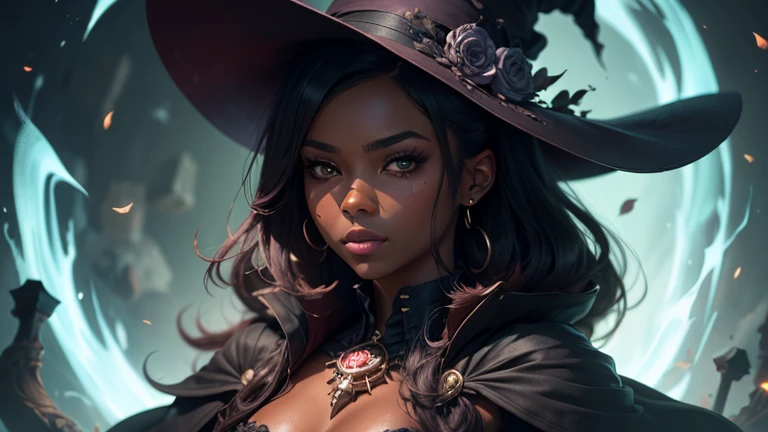 Upper body shot, beautiful black woman with flawless dark cinnamon skin, long hair with a gradient bioluminescent blue effect, clearly defined facial features,flawless skin, big detailed eyes, hourglass figure, voluptuous, round hips, in an elegant off the shoulder sweater and skinny jeans, haughty, glowing flowers in a darkness, shadowed,behance masterpiece, best high quality image,96k, uhd, HD, HDR, depth of field, 1080P wallpaper, high quality, light and shadow, detailed decoration, insanely detailed, UHD picture quality in the style of Amy Sol