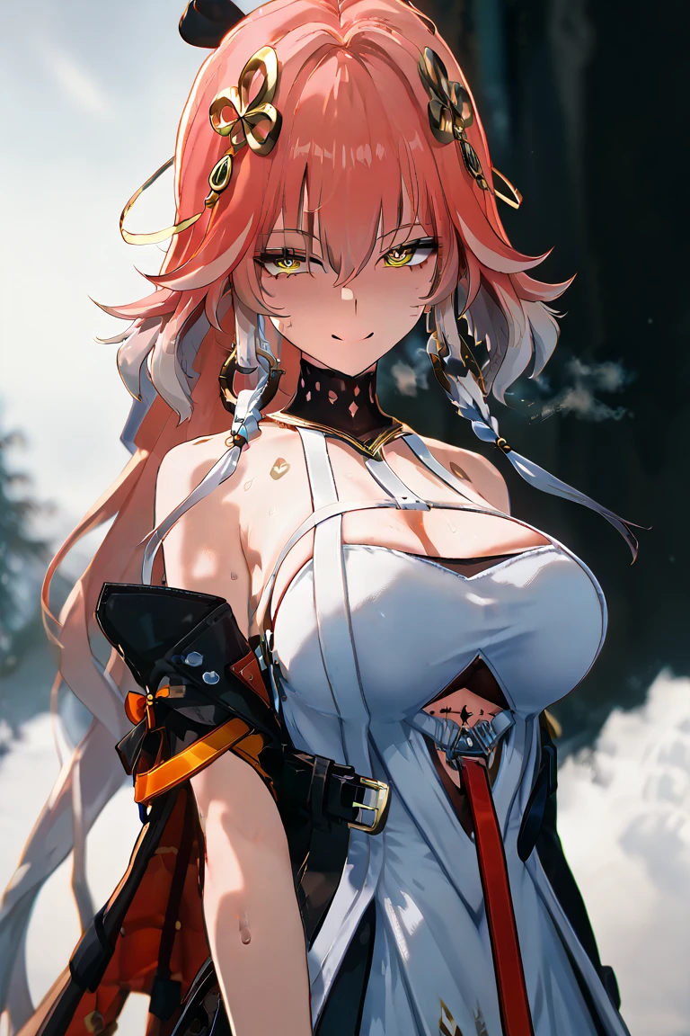 Big ????? red hair green eyes ahego face ??? on face and ????? anime girl