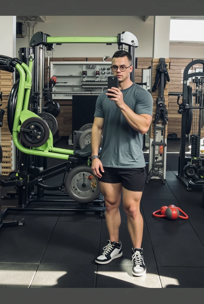 Man standing in a gym with a mobile phone, em uma academia, 3 2 anos, 3 6 anos, foto fit, 35 anos, 3 5 anos, 38 anos, malhar, 2 9 anos, ele tem cerca de 40 anos, ele tem cerca de 4 0 anos de idade