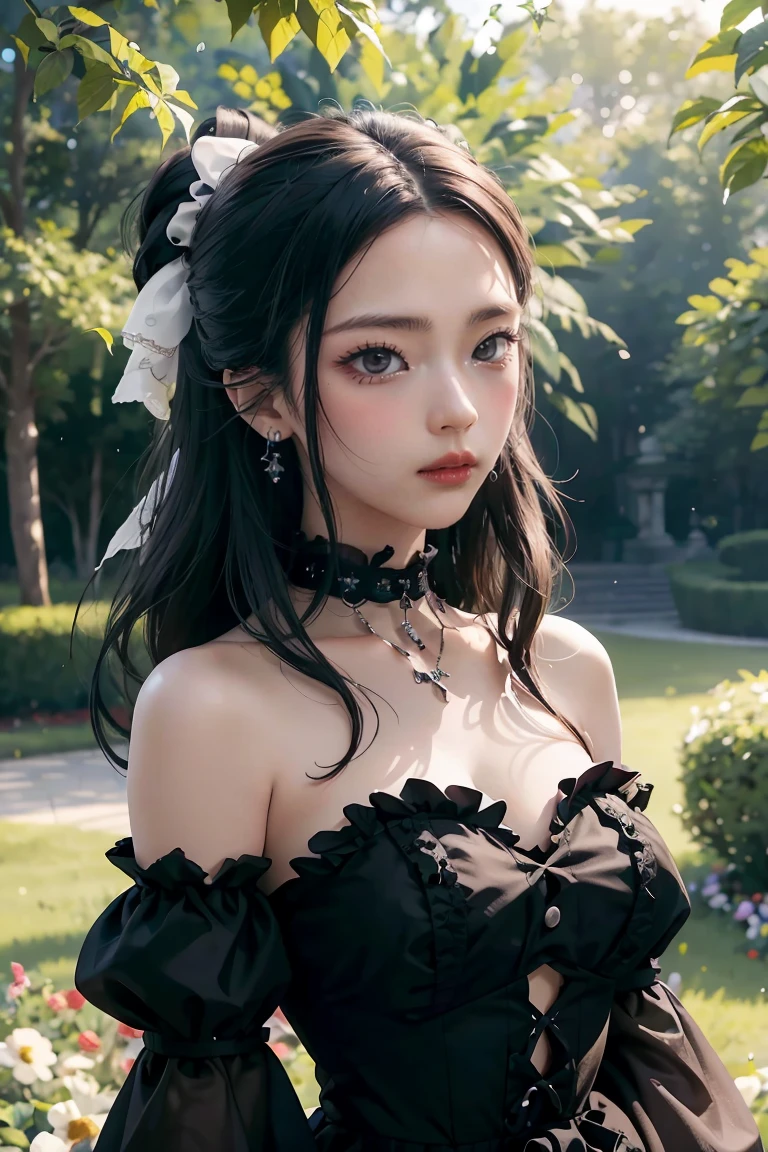 (masterpiece, high quality, simple art, dark shot, night:1.3), upper body, (a vampire girl:1.1), (having fun:1.1), arms behind head, (vampire fangs:1.2), flower crown, light sparkling eyes, sharp, pale skin, black dress, looking at viewer, medieval, (at flower field:1.2), open mouth, cozy, moonlight, night, (flat colors:1.1), choker, (warm smile:1.1)
