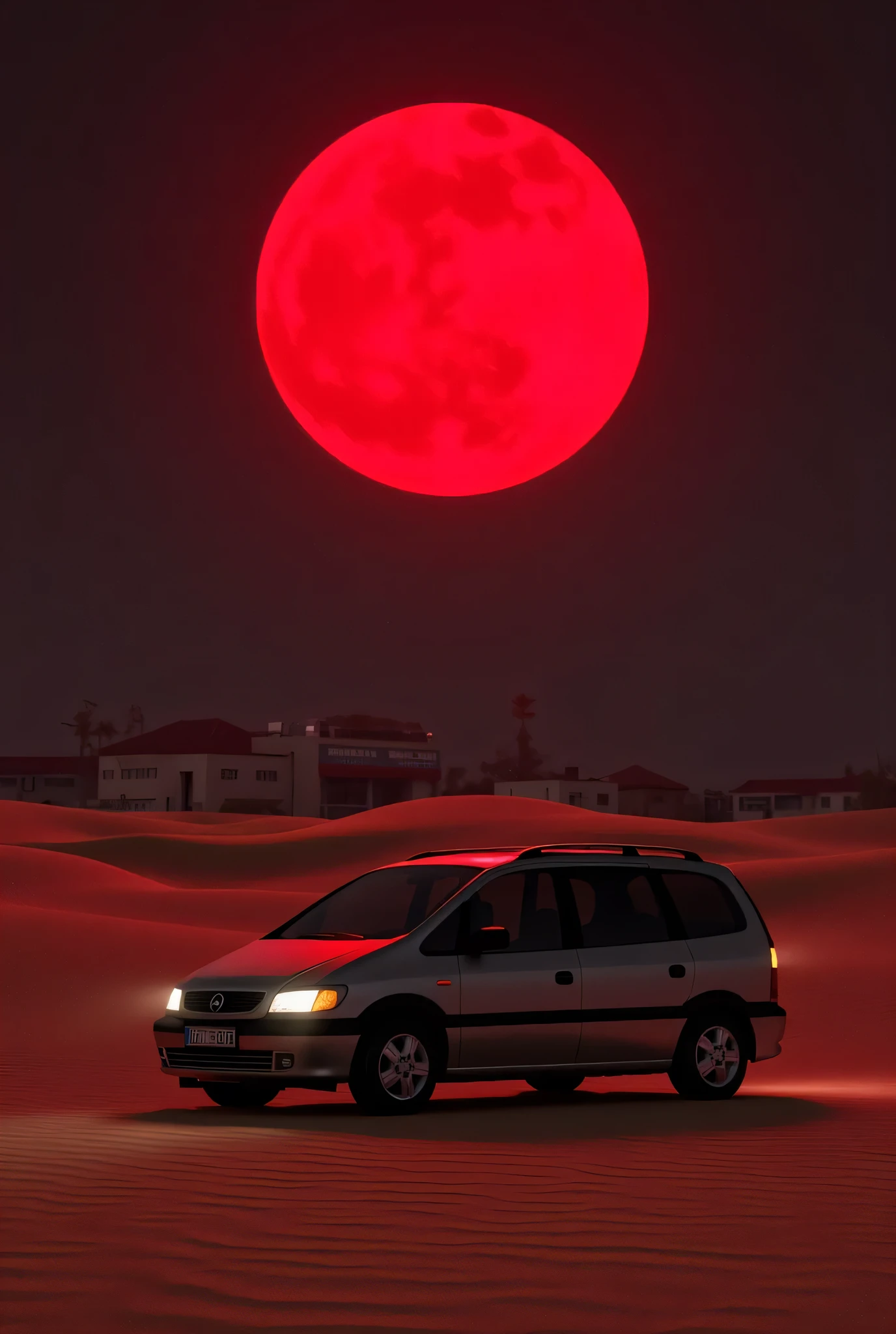 Opel Zafira A 2000 In the background, a desert with a red moon drift