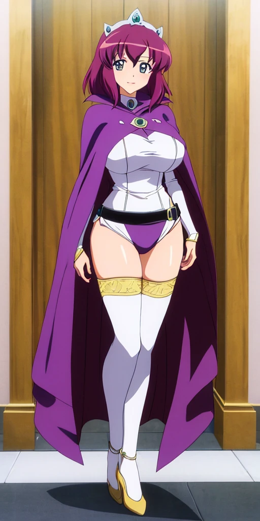 masterpiece, best quality,1girl, ((young girl)), ((large round magical green eyes)), shiny skin, (thin waist), (long curlly green hair), ((curvy)), ((wide hips)), ((hoop earrings)), ((small size)), hot, soft natural lighting, reflections, bright illuminations, deep dark black skin, full body, ((Utena Hiiragi costume)), ((star pasties)), pasties, navel, big , hot pants
