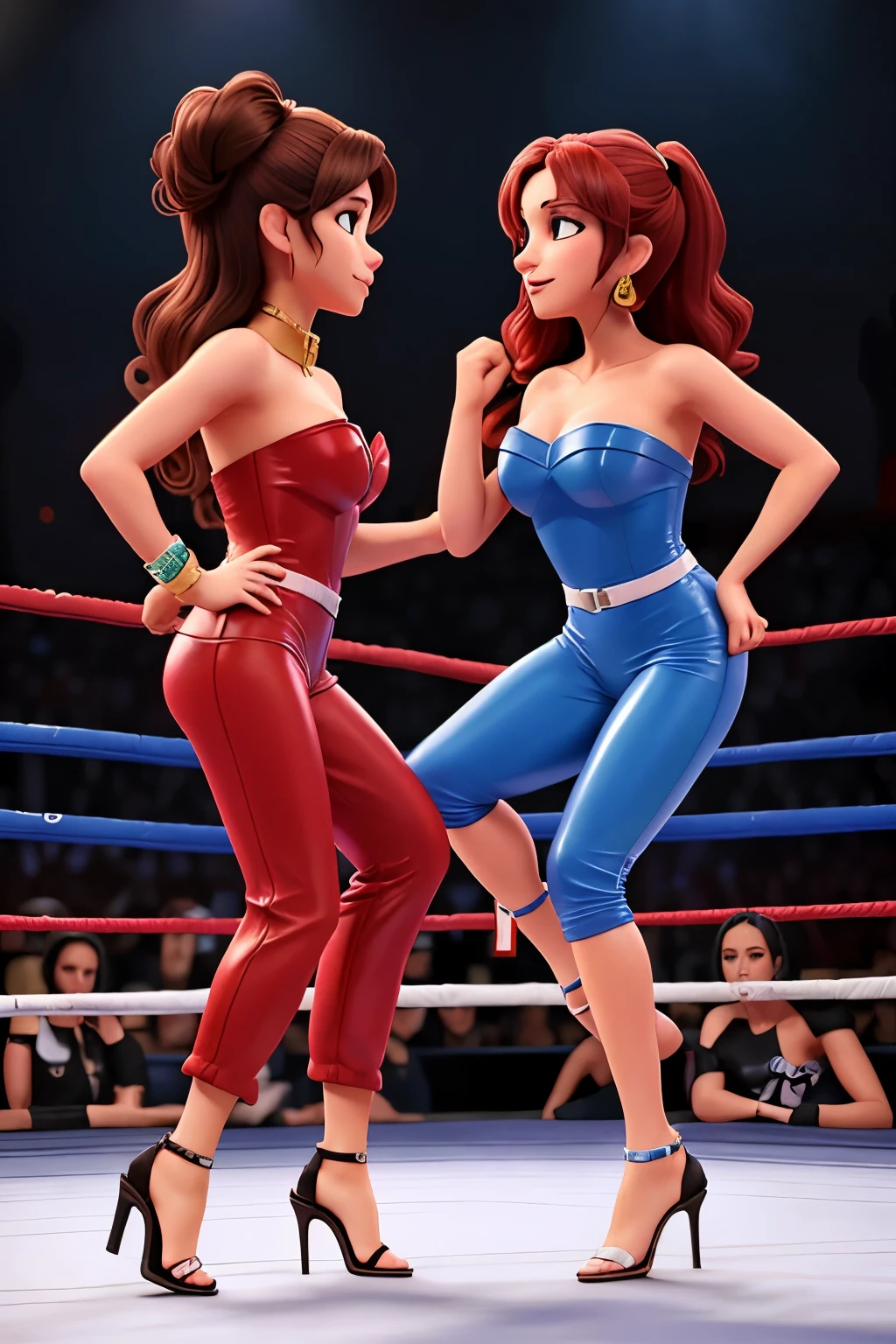 dragon ball women. fighting cn fio dental strapless and backless with athletic body slim waist big breasts big buttocks long hair busty and other poses. women watching the fight