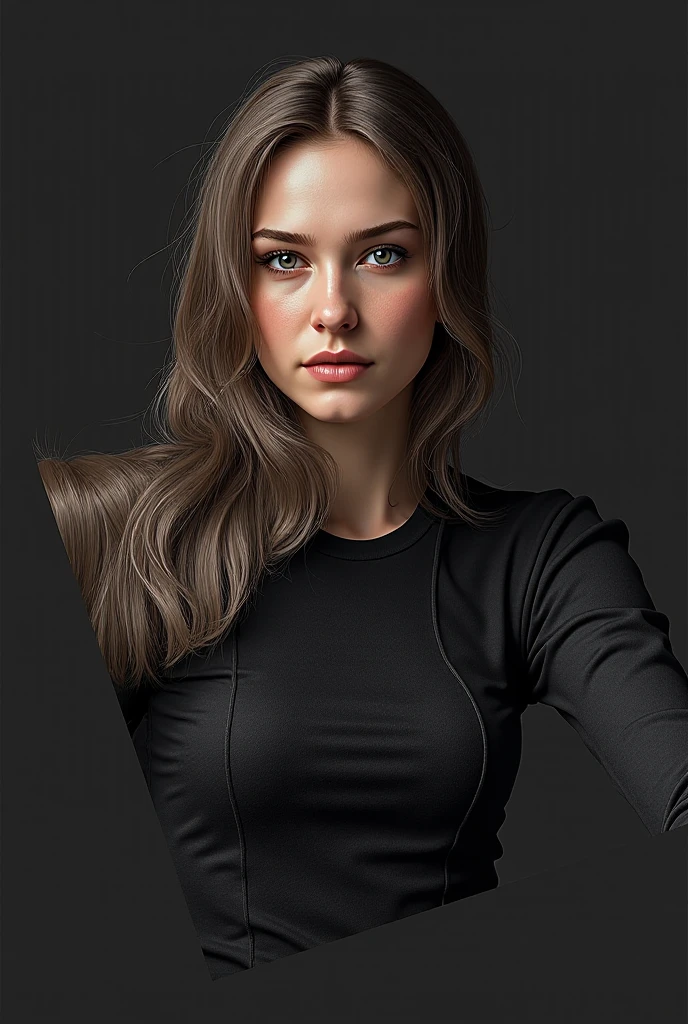 high angle photo of a gorgeous young woman in the style of stefan kostic,abs, realistic skin texture, looks up,black sweatshirt, 1 / 2 body crop, 8 5 mm art lens, f 1. 2, sharp focus, 8 k high definition, insanely detailed, intricate, elegant, art by stanley lau and artgerm