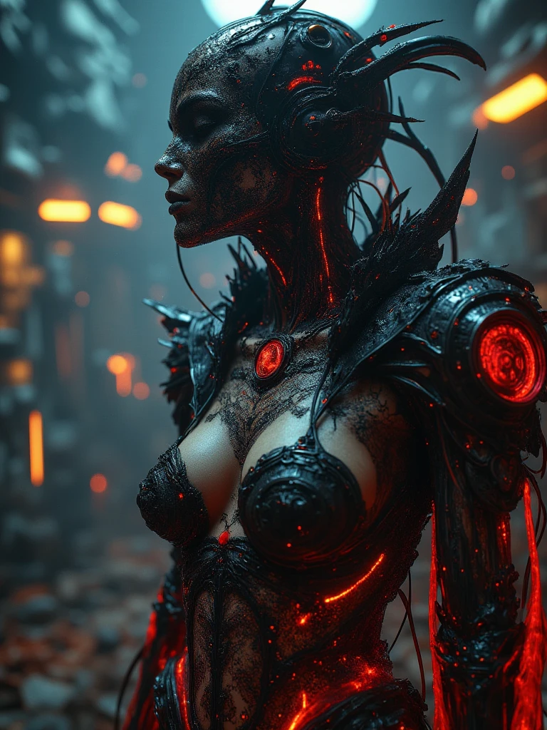 vamptech, garota, escravo, slavery, sexy mechanical feminine body, Gigachade, pele prateada, vampiric, robotic, medium breasts