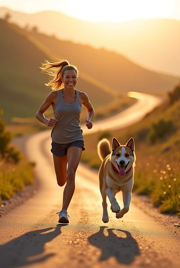 Women dog on road running