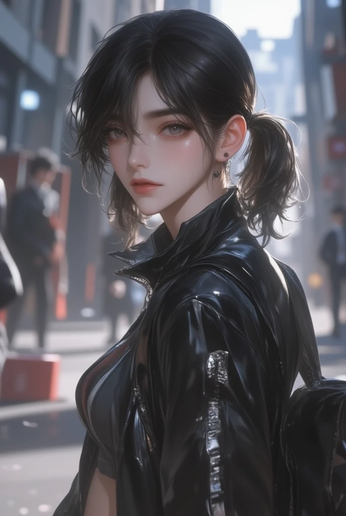 Beautiful photorealistic photograph of beautiful nekomata catgirl wearing tech jacket and assorted cyberpunk clothing and paraphernalia, fringe cut bangs hairstyle, huge breasts, dynamic pose, cyberpunk street background, perfect ratio proportions, abstract beauty, approaching perfection, pure form, concept art, by Brian Froud and Carne Griffiths and Wadim Kashin and John William Waterhouse, intricate details, 8k post production, high resolution, hyperdetailed, trending on artstation, sharp focus, studio photo, intricate details, highly detailed, by greg rutkowski