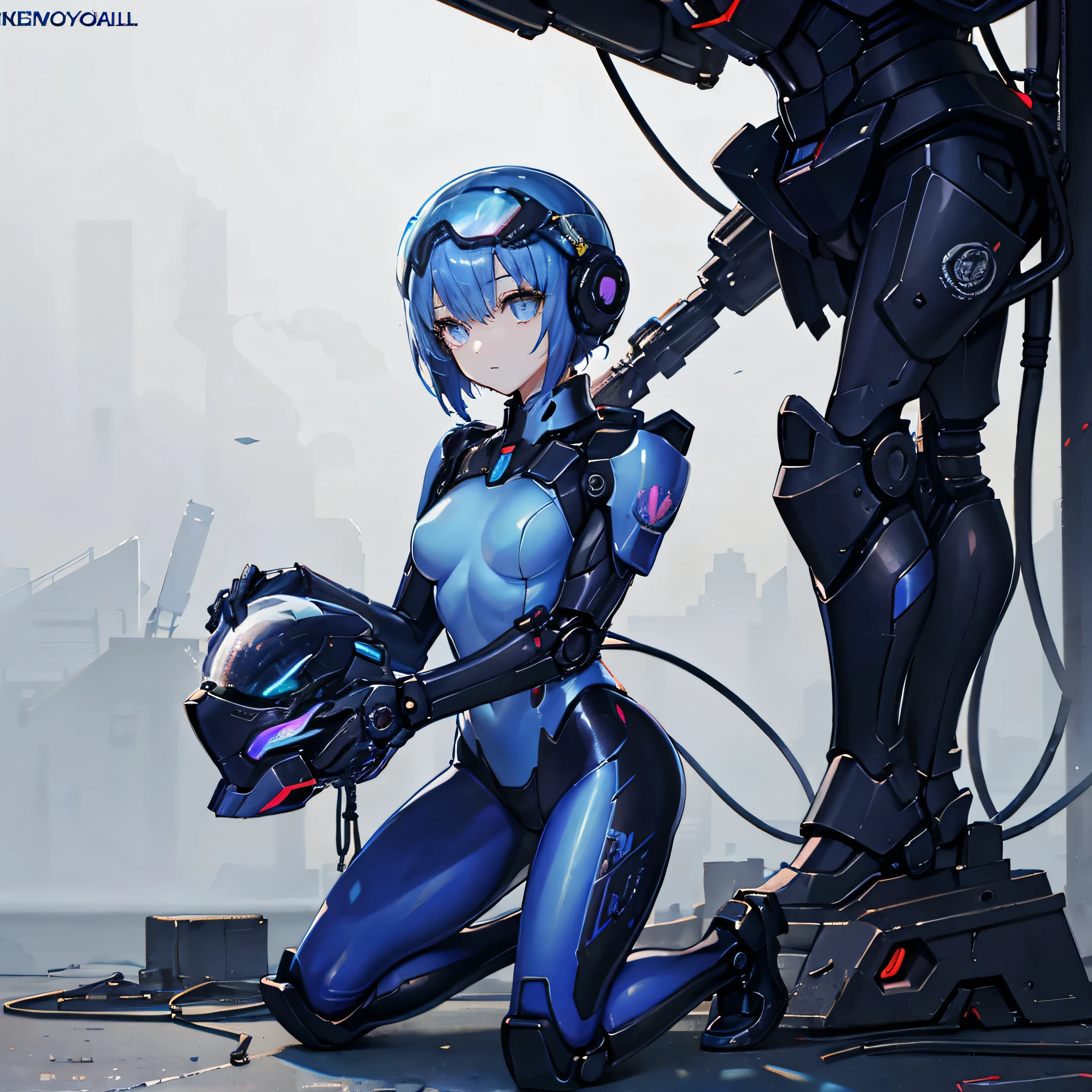 arafed woman in a blue bikini sitting on a stool, thick smooth warframe thighs, oppai cyberpunk, cyberpunk 2 0 y. o model girl, biomechanical oppai, cyborg tech on body and legs, hyperrealistic full figure, chun li at the gym, beautiful anime girl squatting, styled like ghost in the shell, strong pose