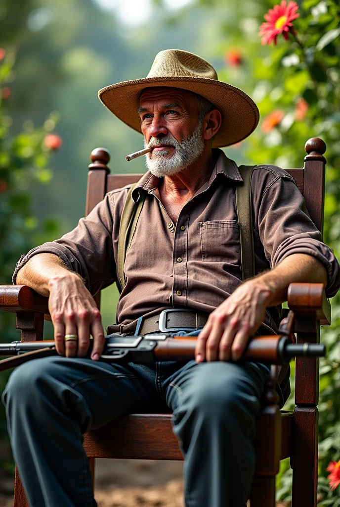 smoking a cigarette, looking straight ahead