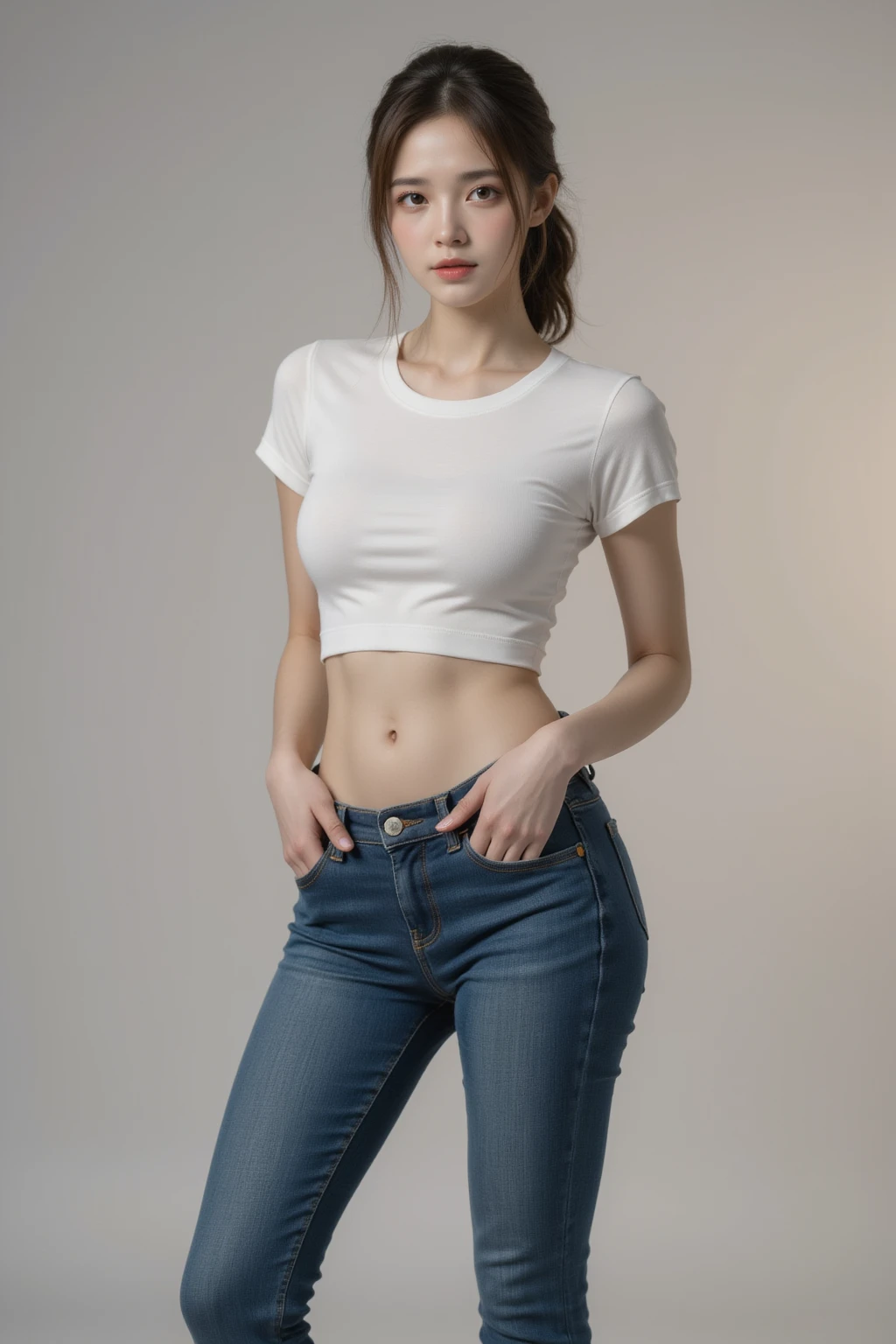 I visualize a nice woman in a relaxed atmosphere, wearing short shorts that boost your confidence. With slender legs on display, she combines the shorts with a light blouse that leaves her belly visible, transmitindo um estilo casual e despojado. Os tons vibrantes da roupa destacam sua energia positiva, while comfortable sneakers complete the relaxed look. Seus cabelos soltos ou presos de maneira despreocupada refletem a praticidade desse estilo simples e moderno