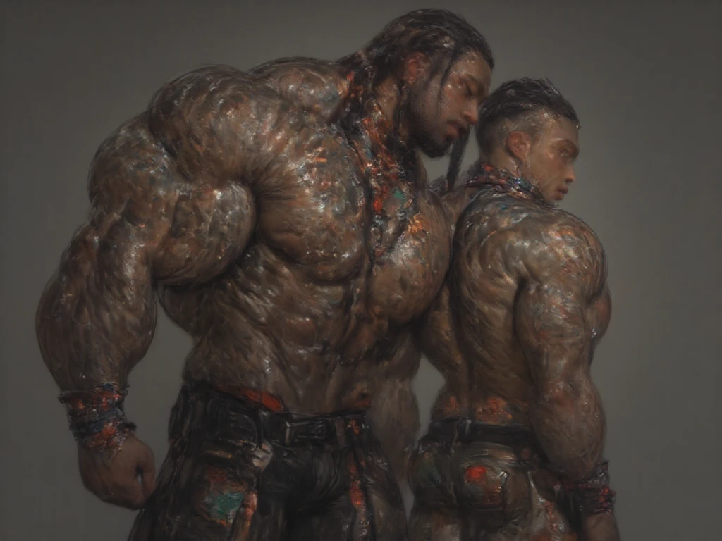 There is only one handsome Asian actor in the photo,35 years old,High target, Fitness,short hair, O-Shaped Beard,Perfect body, Dark skin color,Radiant Skin,Smooth skin,Muscle bulge, muscular, Very large pectoral muscles,Very sexy abdominal muscles,Very well-developed leg muscles,Huge concave and convex area,Brightens oily skin,Wearing a gold leather shiny thong,Handsome face, Correct and accurate male body proportions, Wear black socks,Stand in the rainforest,Lots of tropical flowers around。
