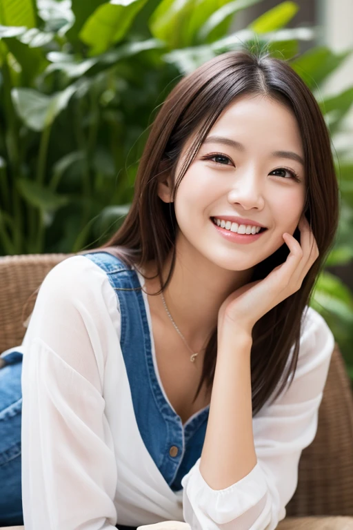 Japanese ),((beautiful girl)),cleavage,An expression that imagines something pleasant:1.2,(perfect body beauty:1.2),((perfect body)),(shy smile),beautiful teeth,